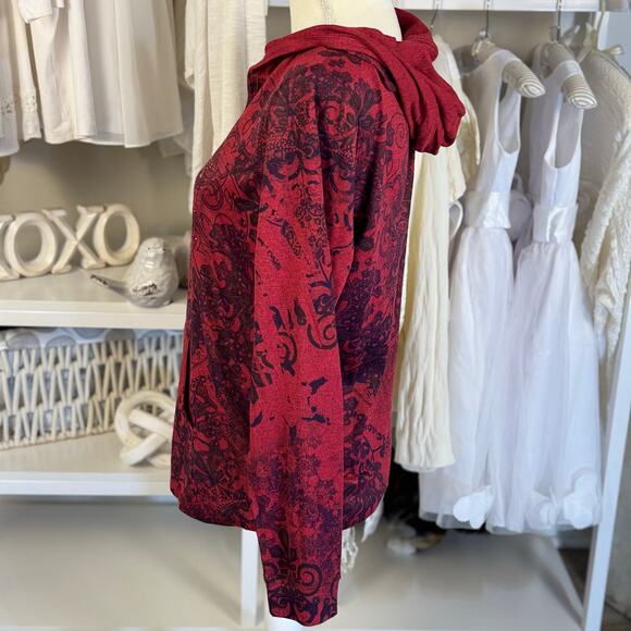 Live & Let Live Womens Sz L Red Abstract Floral Print Zip Up Hoodie Sweater#3434 - Picture 3 of 8